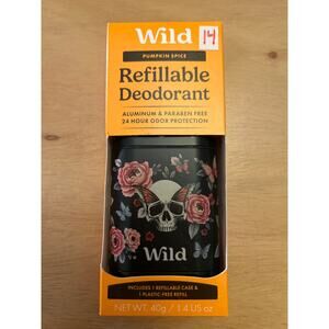 #14 New Wild Cosmetics Refillable Deodorant Skull Roses Pumpkin Spice Alum Free